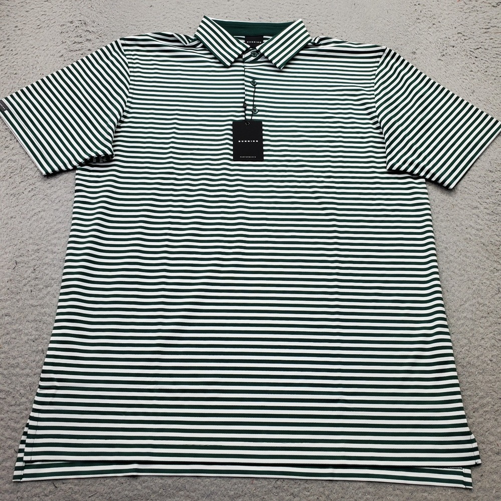 Dunning Golf Polo Shirt Mens Medium Green Striped Performance Stretch Popover